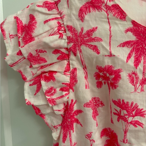 Vineyard Vines Palm Tree Smocked Linen Dress Pink White Size Small - Picture 5 of 11